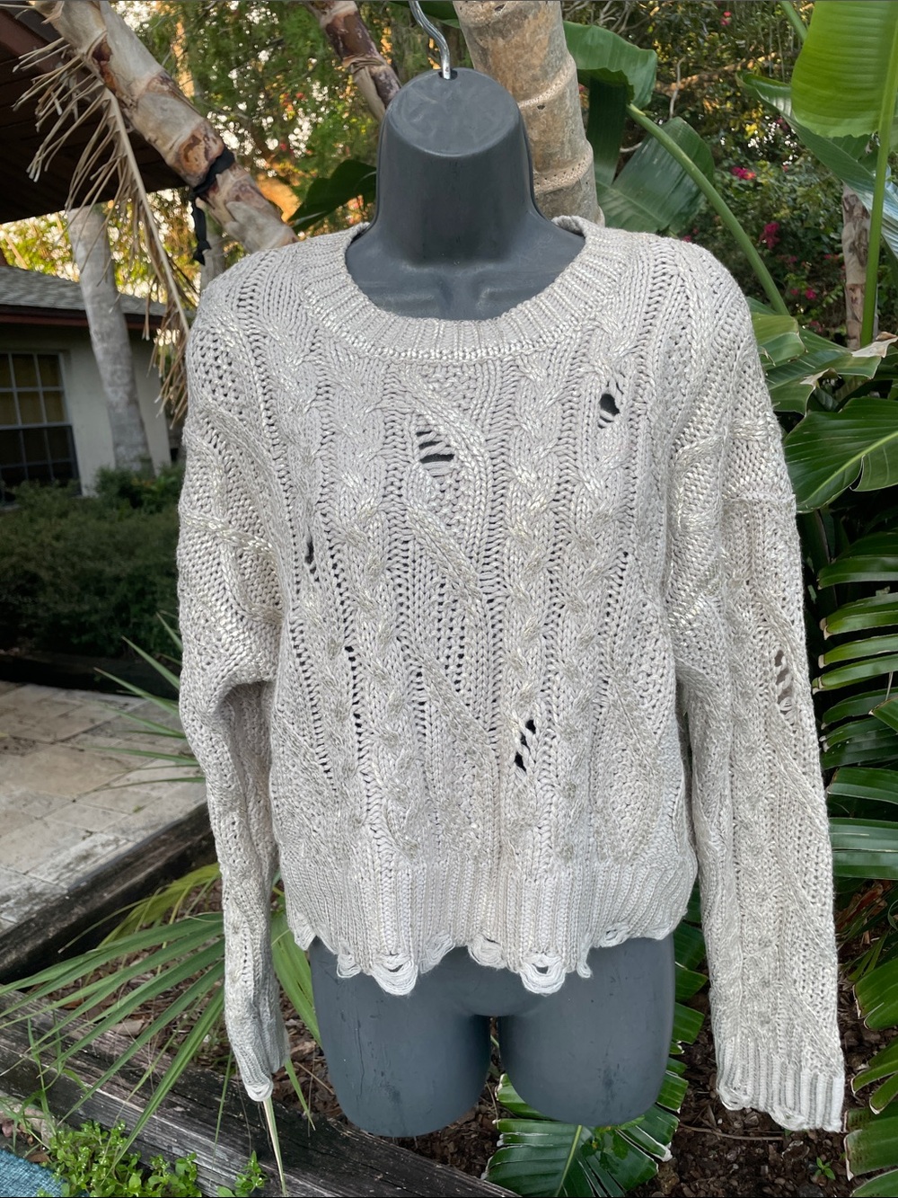 Silver and gray cable knit sweater